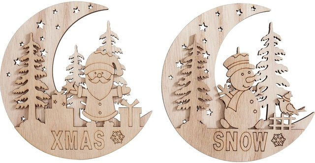 VBS Holz-Anhänger Halbmond mit Santa und Snowy 2er Set in Beige für Weihnachten - Bild 1