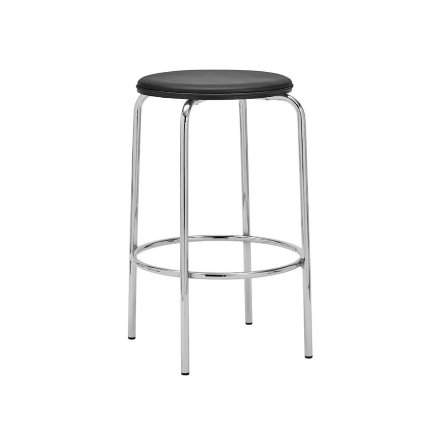 House Doctor Barhocker Comma in Schwarz und Chrom mit Kunstleder-Sitzfläche, Durchmesser: 37 cm, Höhe: 66 cm - Bild 1