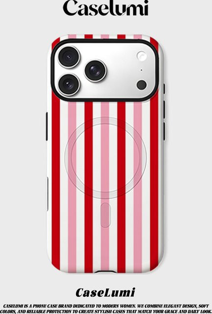 CaseLumi Matte Bumper MagSafe Hülle für iPhone 17 16 15 14 13 Pro Max mit rosa-roten Streifen - Bild 1