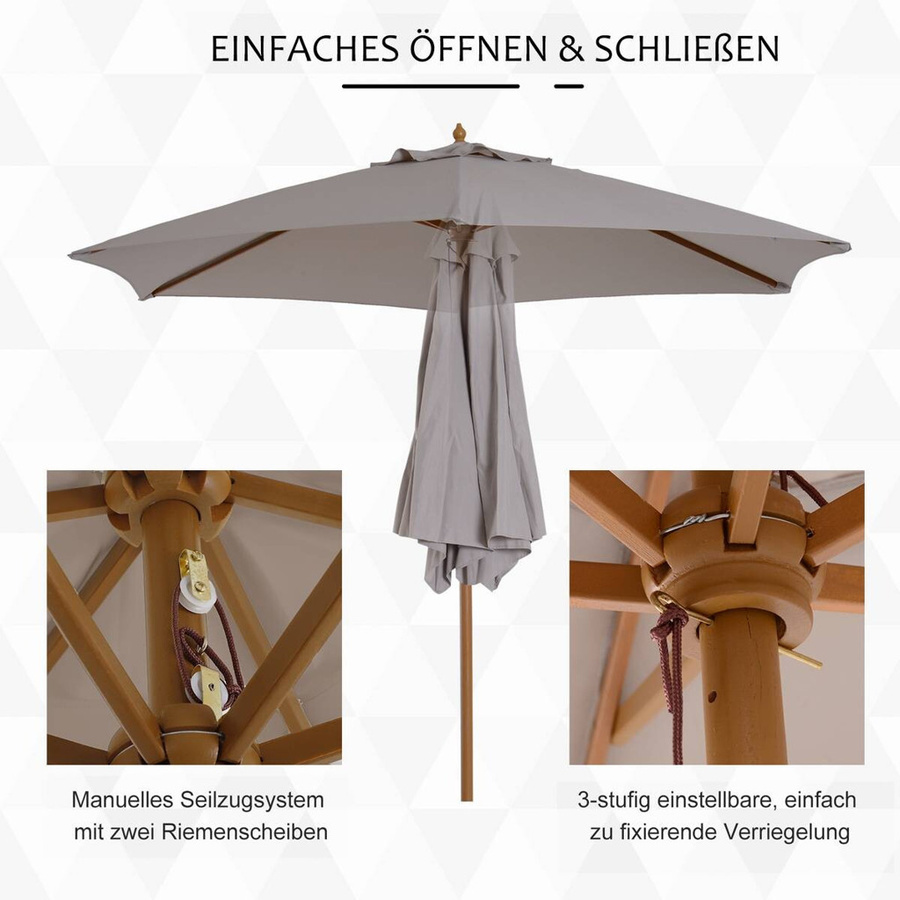 Outsunny Sonnenschirm aus Bambus und Polyester in Grau, Durchmesser: 250 cm, Höhe: 230 cm - Bild 3