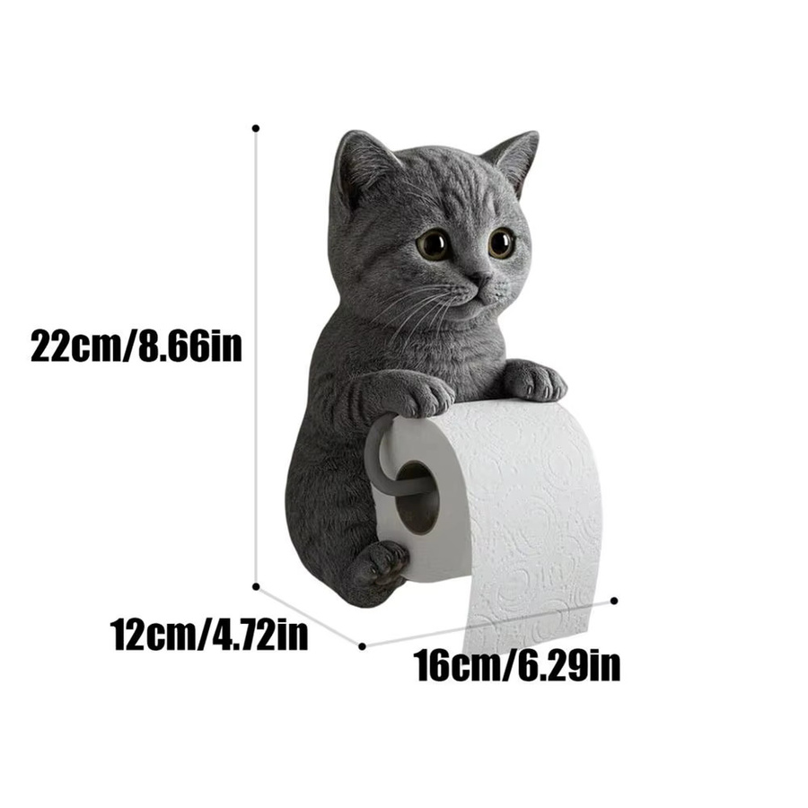 Wandmontierter Toilettenpapierhalter in Katzenform von alloet aus Kunstharz, dekorativer Papierhalter in Grau für Bad und Küche - Bild 5