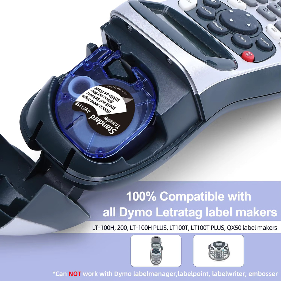 DYMO LetraTag Etiketten-Nachfüllset, Thermodruck, Weiß auf Schwarz, Breite: 12 mm, Länge: 4 m, kompatibel mit LT100T, LT100H und LT200 - Bild 2