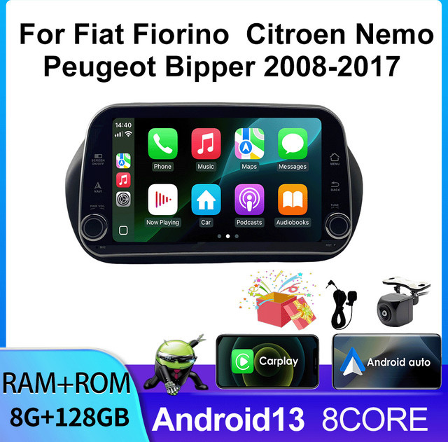 7-Zoll Carplay Autoradio Multimedia Video-Player mit WLAN in Schwarz für Fiat Fiorino Citroen Nemo und Peugeot Bipper (2008-2017) - Bild 1