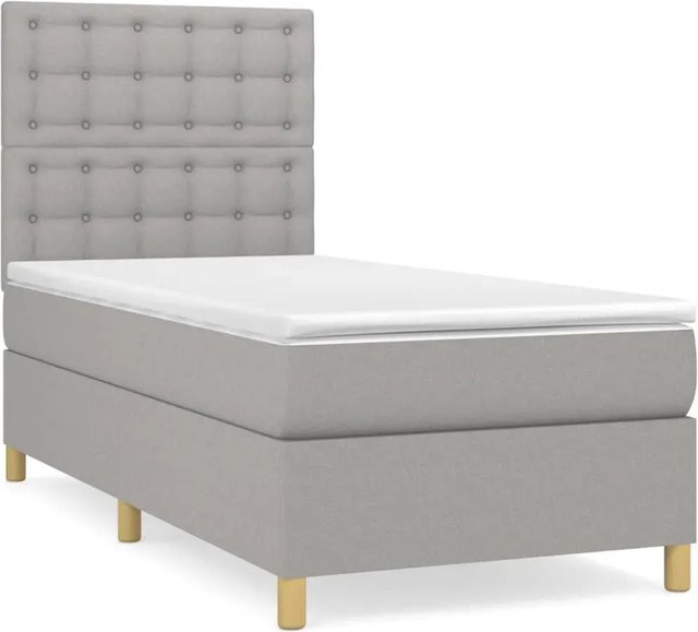 vidaXL Boxspringbett Hybrid mit Matratze und Taschenfederkern, Hellgrau, B/T/H: 80 x 200 x 118 cm - Bild 1