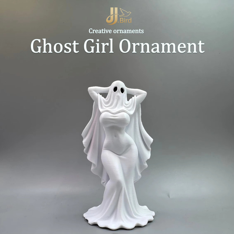 J BIRD Geistermädchen-Ornament in Weiß, Gotische Keramik-Sammlerfigur für Halloween und Schreibtischdekoration - Bild 5