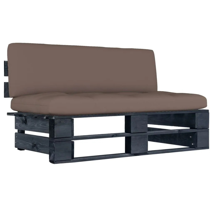 vidaXL Garten-Mittelsofa aus imprägniertem Kiefernholz in Schwarz mit Polsterkissen und UV-beständigem Outdoor-Stoff in Taupe - Bild 2