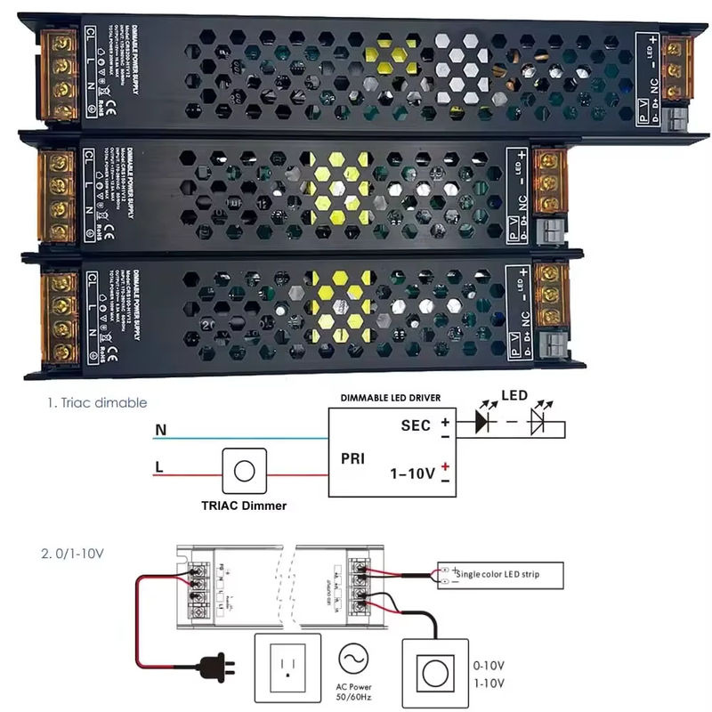 YSRSAI LED-Netzteil mit Triac- und 0-10V-Dimmfunktion, dimmbarer LED-Treiber für 12V oder 24V, Schwarz, 60W - Bild 2