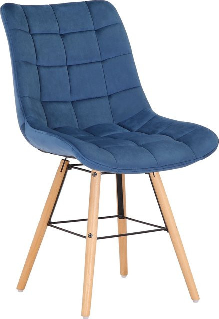 CLP Polsterstuhl Leni in Blau mit Samtbezug und gestepptem Sitz sowie Gestell aus Holz und Metall - Bild 1