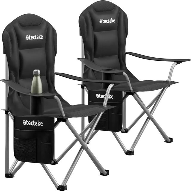 tectake 2er Set gepolsterte Campingstühle faltbar in Schwarz mit Getränkehalter und Seitentaschen aus 600D Oxford-Gewebe, B/T/H: 55 x 46 x 103 cm - Bild 2