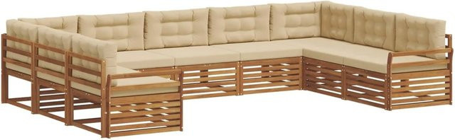 vidaXL Sofagarnitur 9-teilig aus Akazie Massivholz in Natur und Beige mit modernem Design - Bild 1