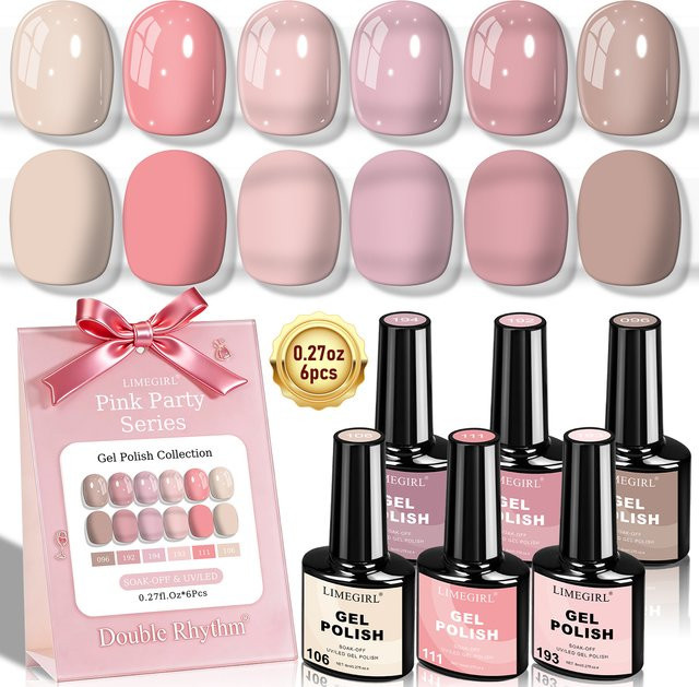 LIMEGIRL Gel-Nagellack-Set, 6 Farben, Transparentes Rosa, Glänzend - Bild 1