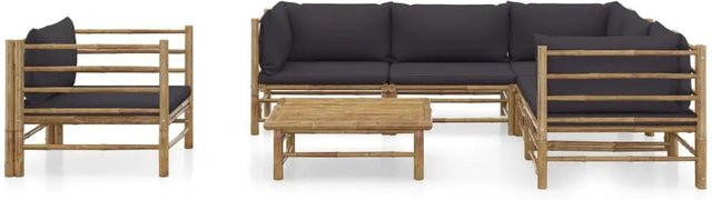 vidaXL 7-tlg Garten-Lounge-Set aus Bambus mit dunkelgrauen Kissen - Bild 1