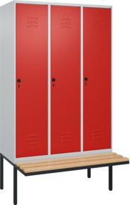 C+P Spind Classic PLUS Sitzbank mit 3 Abteilen, Sicherheits-Drehriegel und 4 Garderobenhaken, B/T/H: 212,0 x 120,0 x 81,5 cm - Bild 1