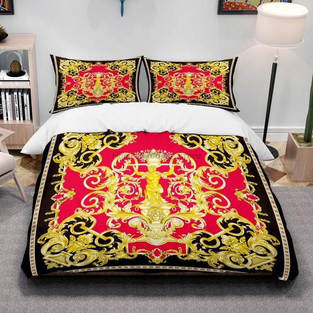 Bettwäsche-Set Lodestar aus Baumwolle mit Digitaldruck in Goldoptik und Multicolor, bestehend aus Bettbezug, Spannbettlaken und Kissenbezügen, US Twin (B/H: 172 x 218 cm) - Bild 1