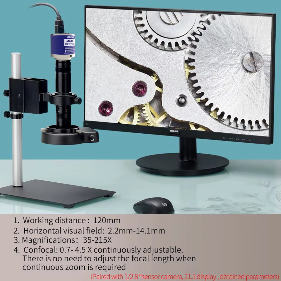 YIZHAN Verstellbares Mikroskop-Objektiv mit optischem Zoom 35X-215X, 50mm Durchmesser und C-Mount-Schnittstelle für Kameras - Bild 2