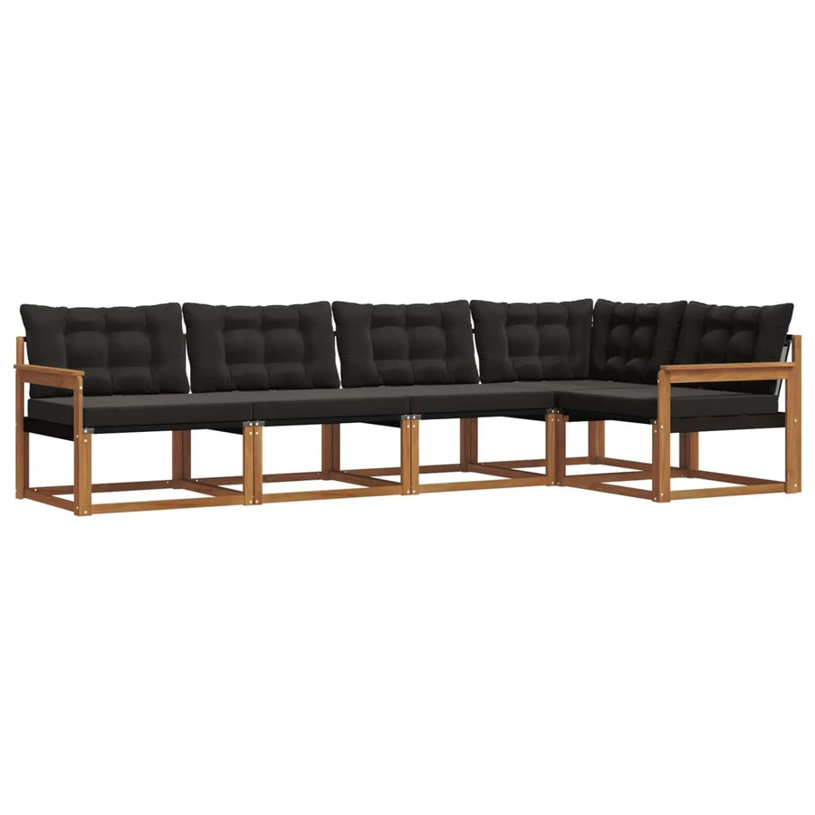 vidaXL Outdoor-Sofagarnitur in L-Form aus Akazienholz und Textilene mit Kissen, Schwarz/Natur - Bild 2