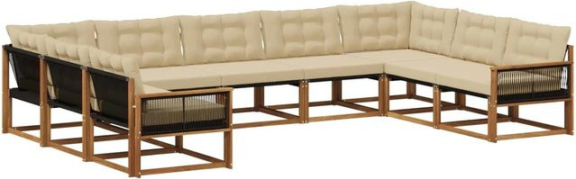 vidaXL Outdoor-Sofagarnitur aus Akazienholz mit 9 Textilene-Kissen in Natur-Beige - Bild 1