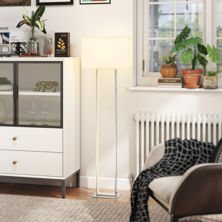 HOMCOM LED Stehlampe mit dimmbarem Leinen-Lampenschirm in Weiß und Silber für Wohnzimmer und Schlafzimmer - Bild 2