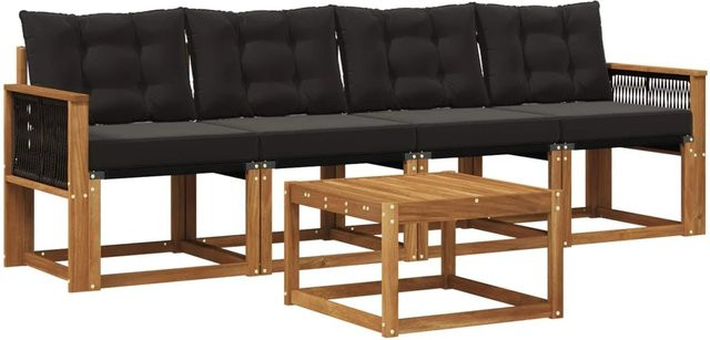vidaXL Outdoor-Sofagarnitur aus Akazienholz mit Textilene und Kissen in Schwarz und Natur - Bild 1
