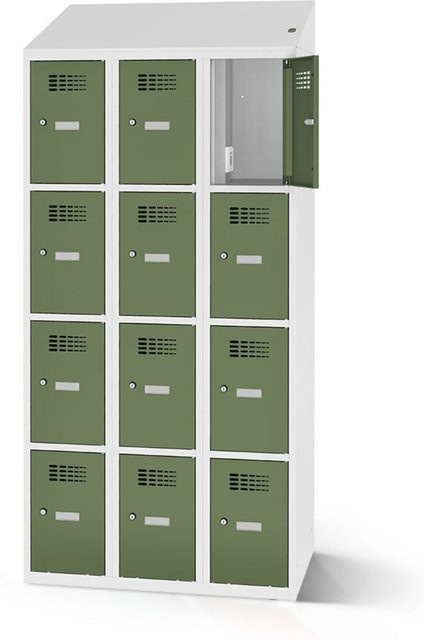 rotstahl Fächerschrank mit Ladefunktion in Hellgrün und lichtgrauem Korpus, 12 Fächer (3x4), B: 120 cm, H: 200 cm - Bild 1