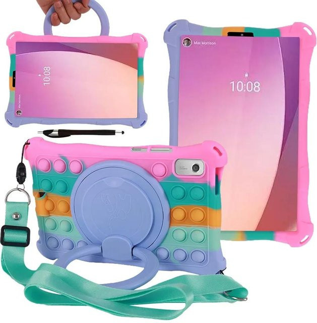 Lenovo Tab M9 TB-310FU Schutzhülle aus Silikon mit Blasenstruktur, Kinderständer und Schultergurt, Multicolor - Bild 1