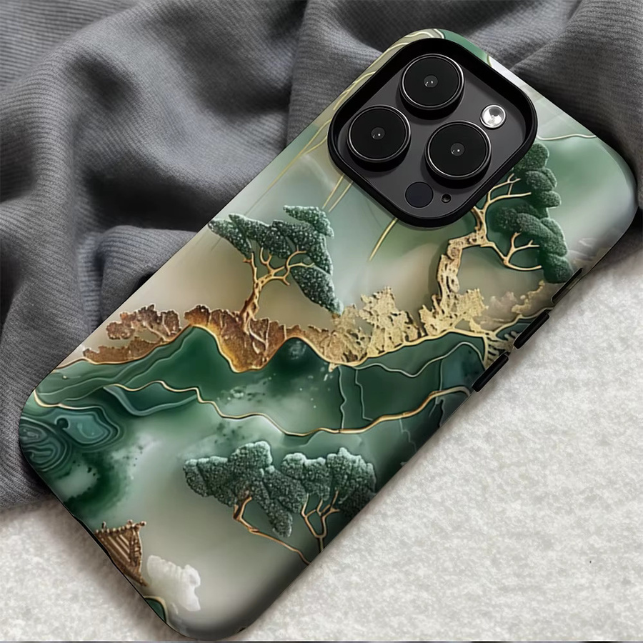 Jinshan Green Tree Handyhülle im chinesischen Stil für iPhone 17 16 15 14 13 Pro Max Plus, magnetische robuste Doppel-Schicht-Hülle in Grün - Bild 4