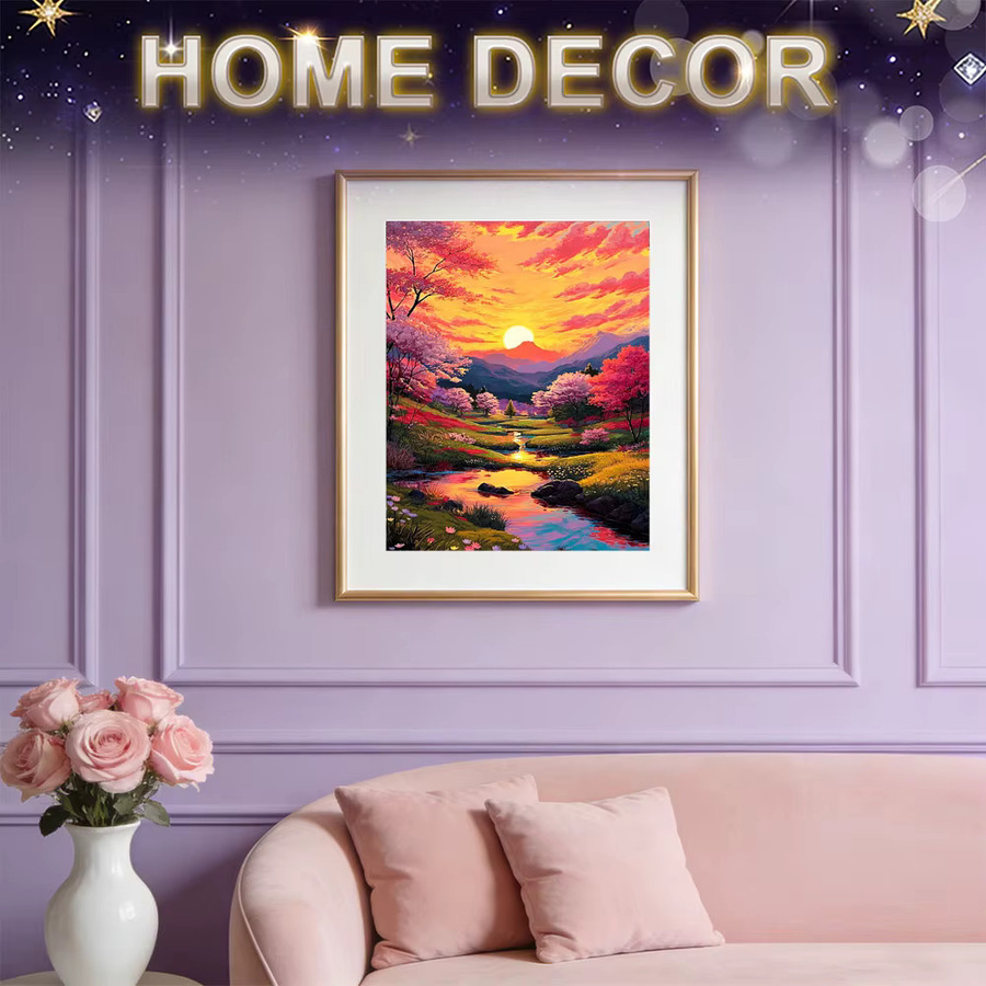 HUACAN AB Diamantmalerei Aurora-Wald mit Sonnenuntergang-Landschaft als 5D DIY Diamant-Mosaik zur Wandmontage - Bild 2