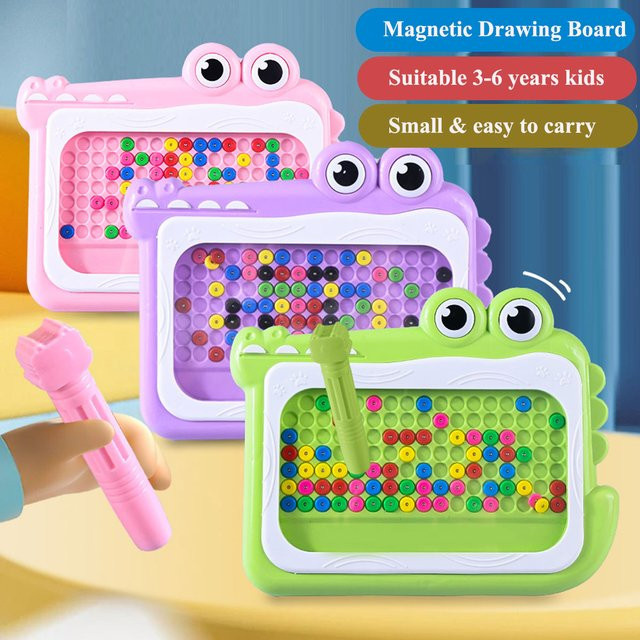 DSUE Magnetisches Perlen Doodle Board mit Puzzle Stift für Kinder ab 3 Jahren, Montessori Lernspielzeug zur Förderung der kognitiven Entwicklung, Lila/Bunt - Bild 1