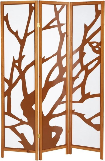 Homestyle4u 3-tlg. Paravent mit Baummotiv in Braun aus Paulownia Holz und Reispapier, B/H: 130 x 175 cm - Bild 1