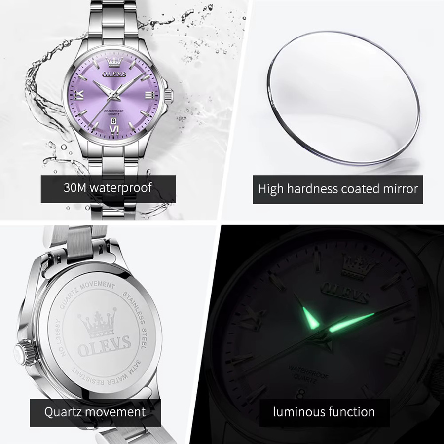 OLEVS Armbanduhr Edelstahl, Quarz, Silber, Datum, Damen - Bild 2