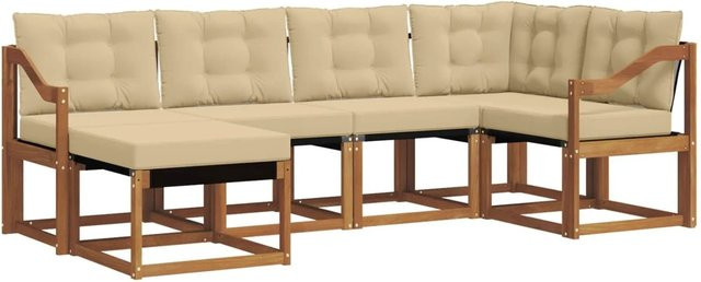 vidaXL Sofa Set 6-teilig L-Shape aus Akazienholz und Textilene in Natur-Beige mit Kissen - Bild 1