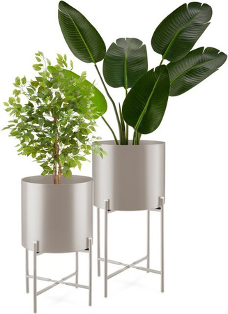tectake Pflanzenständer Mine 2-teilig im Industrial Style aus pulverbeschichtetem Stahl in Taupe, B/T/H: 31 x 31 x 56 cm