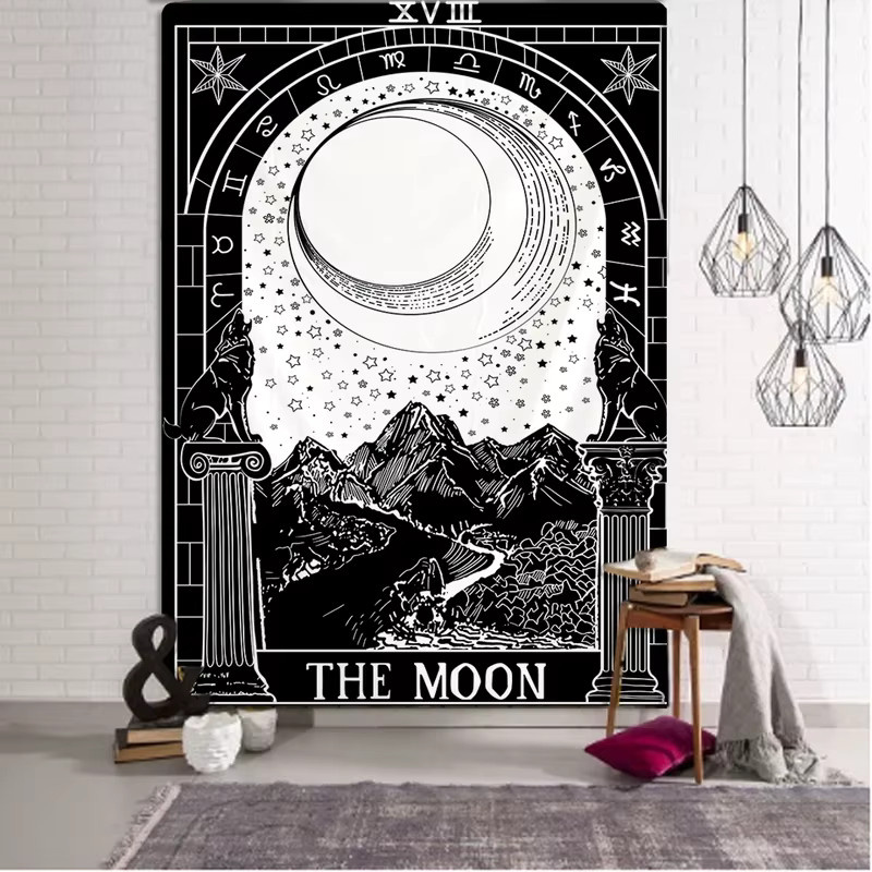 VIKAMA Tarot Wandteppich mit Sonne, Mond und Sternen – Mystischer Boho Wandbehang im abstrakten Design - Bild 1