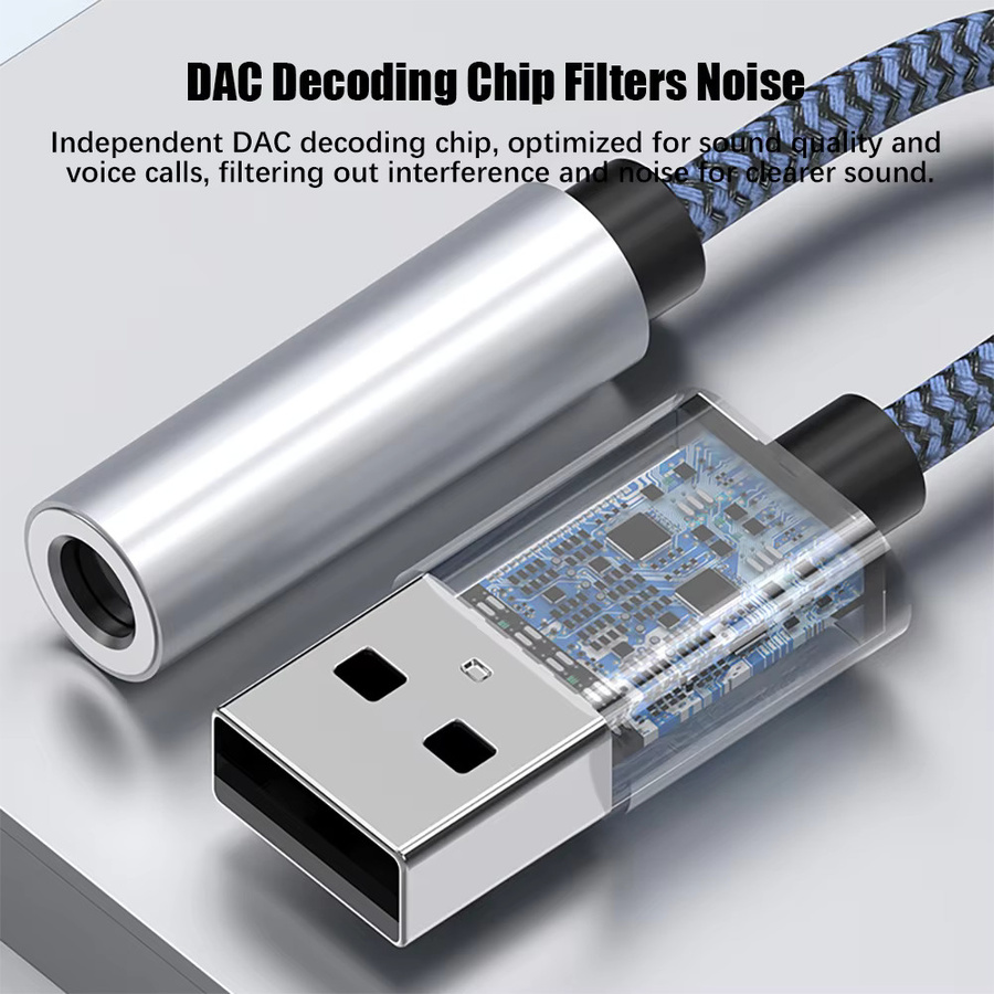 TekaGene USB-A auf 3,5mm Klinke Audio-Adapter mit externer Stereo-Soundkarte für Kopfhörer und Mikrofon in Grau und Silber - Bild 2