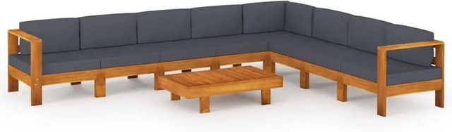 vidaXL 9-tlg Garten-Lounge-Set Modell 3 aus Akazienholz mit grauen Polstern in L-Form - Bild 1