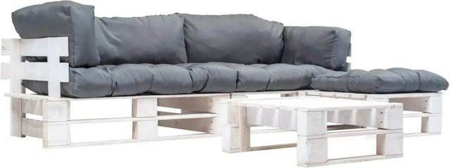 vidaXL 4-tlg Paletten-Lounge-Set aus behandeltem Hartholz mit Kissen in Grau und Weiß für Garten und Terrasse - Bild 1