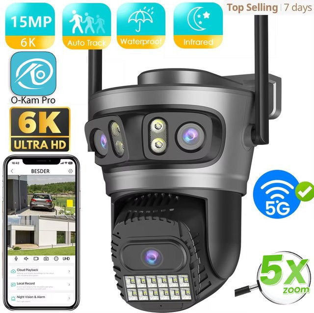 BESDER O-Kam pro 15MP Wifi Outdoor Kamera mit Auto Tracking, 5X Digital Zoom und PTZ Funktion, Schwarz - Bild 1