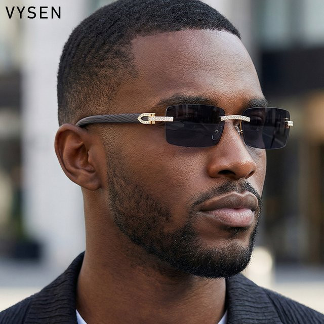 VYSEN Sonnenbrille, randlos, quadratisch, Holzmaserung, Herren - Bild 1