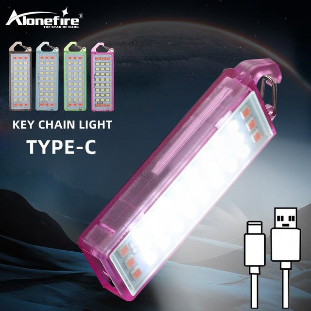 Alonefire Mini-Schlüsselanhänger-Taschenlampe mit 30 LEDs, USB wiederaufladbar, rot und mehrfarbig, tragbares Notlicht für Camping und Wandern - Bild 1