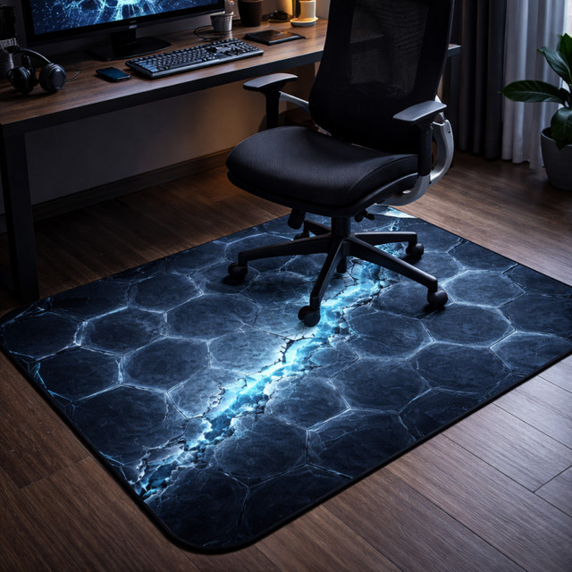 VIKAMA Cool Lightning Crack Gaming-Teppich in Blau, rutschfeste und geräuscharme Bodenmatte für E-Sport und Home-Office mit Stuhlschutz - Bild 1