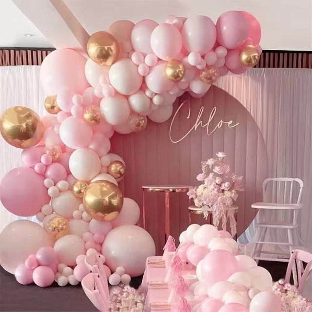 BALONAQ Luftballon Girlande Bogen Kit aus Latex in Rosa und Gold für Geburtstag, Baby Shower oder Hochzeit, 104 Stück - Bild 1