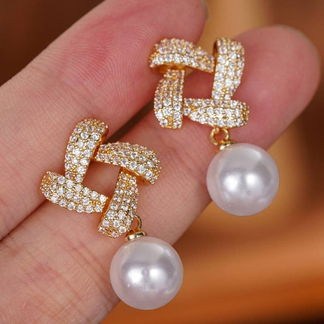 Huitan Tropfenohrringe, Zirkonia, Perle, Gold, Damen - Bild 1