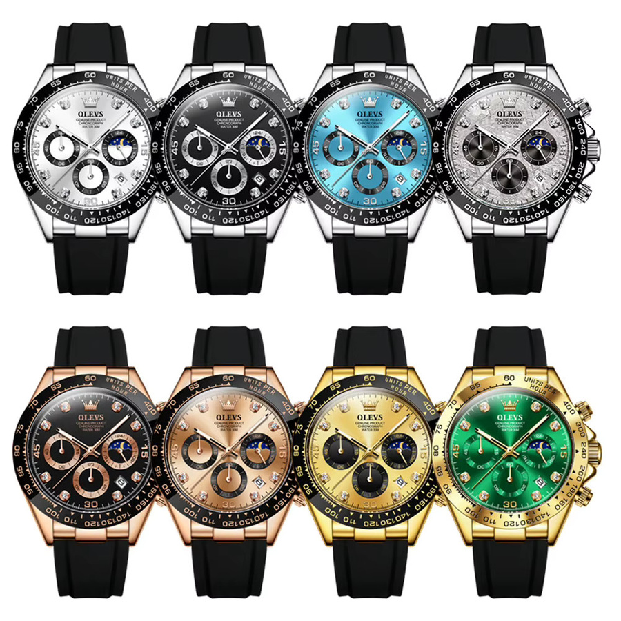 OLEVS Armbanduhr Chronograph, Quarz, Bronze, Blau, Silikon, Herren - Bild 5