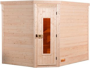 WEKA Massivholzsauna Turku 3 für 6 Personen inklusive 9 kW Ofen mit externer Steuerung in Braun - Bild 1