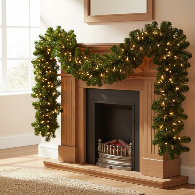 Weihnachtsgirlandenkranz aus künstlichem Kiefernrotan mit warmweißen LED-Leuchten, Grün, Länge: 2,7 m - Bild 1