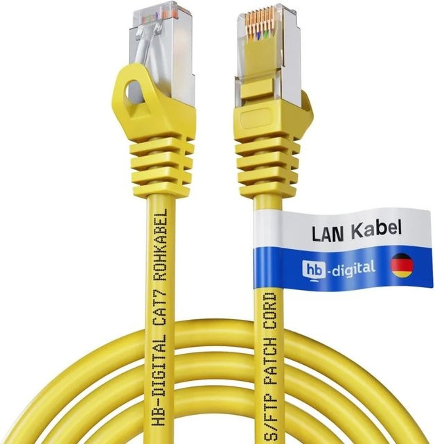hb-digital Patchkabel CAT 7 Ethernet LAN Rohkabel RJ45 S/FTP PiMF LSZH AWG 26 Gelb, Länge: 0,25 m - Bild 1