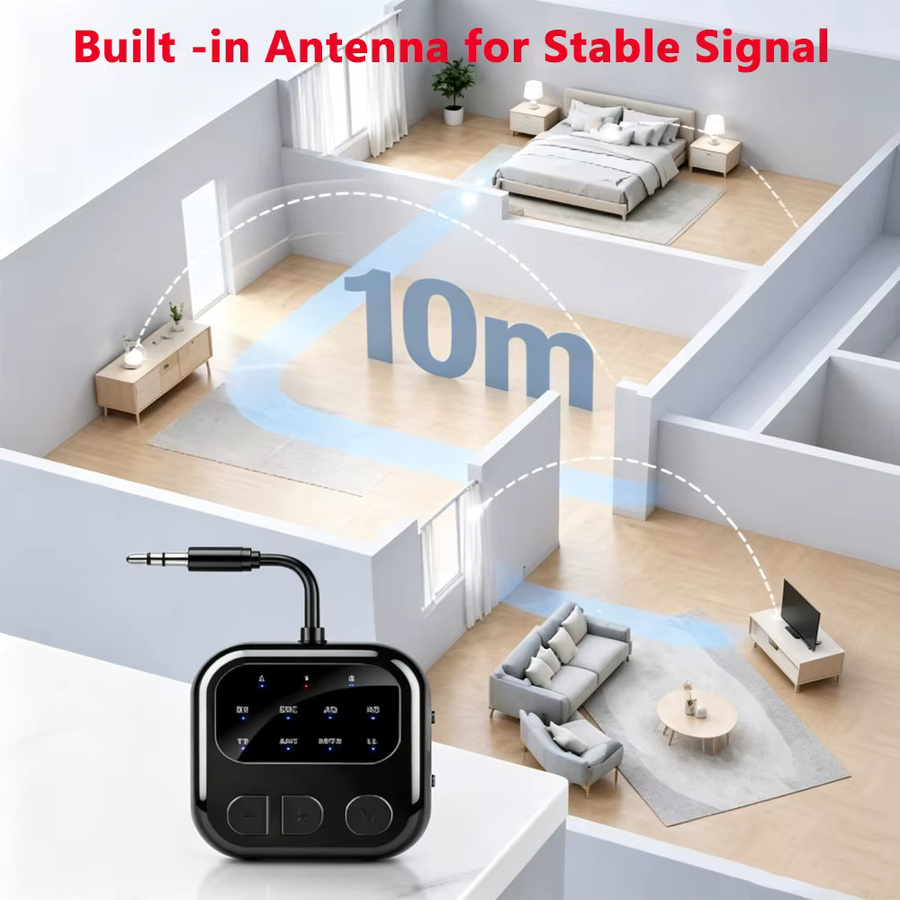 KEBIDU Bluetooth 6.0 Empfänger-Sender 2 in 1 Audio-Adapter mit AptX-Adaptive für Auto und Flugzeug, Schwarz - Bild 6