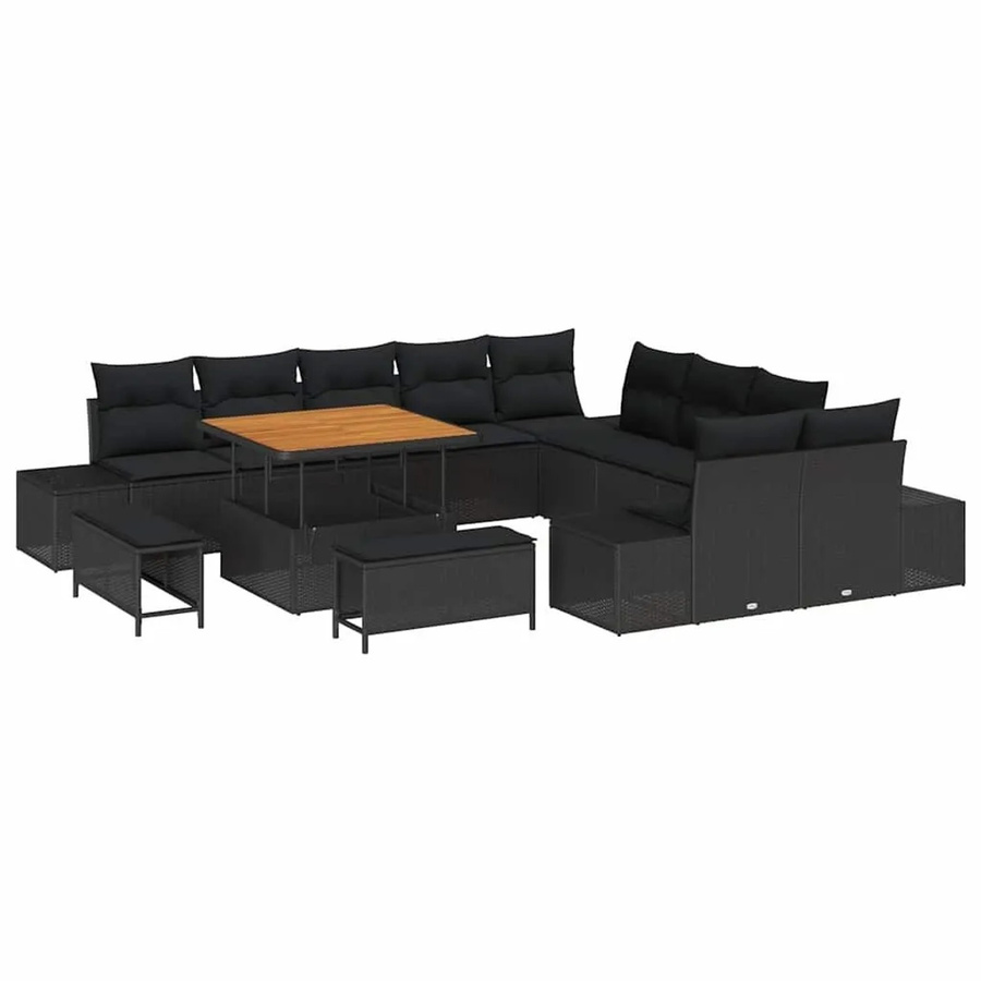 vidaXL Gartensofa-Set 13-tlg. in Schwarz mit Kissen, Polyrattan und Metallgestell für Garten und Terrasse - Bild 2