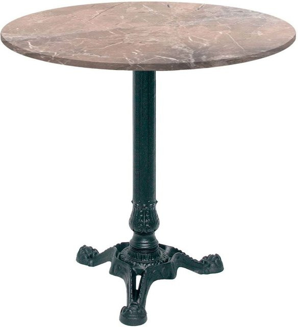 RestooTab Bistrotisch rund in Stein- und Holzoptik, Farbe Braun/Marmoriert mit schwarzem Gestell, Durchmesser: 70 cm, Höhe: 75 cm - Bild 1
