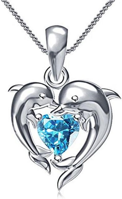 YIRAN Jewelry Delfin Anhänger Halskette, Kupfer, Zirkonia, Kristall, gray, 45cm, Damen - Bild 1
